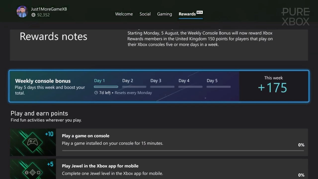 Microsoft Rewards Reduces Points in Weekly Console Bonus